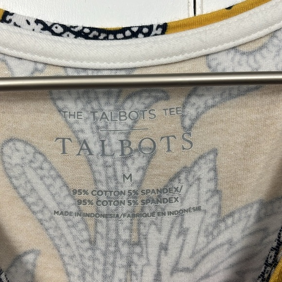 Talbots Womens Tee M Navy Gold Pullover Crew Neck Floral Print Classy Elegaant - Picture 2 of 10